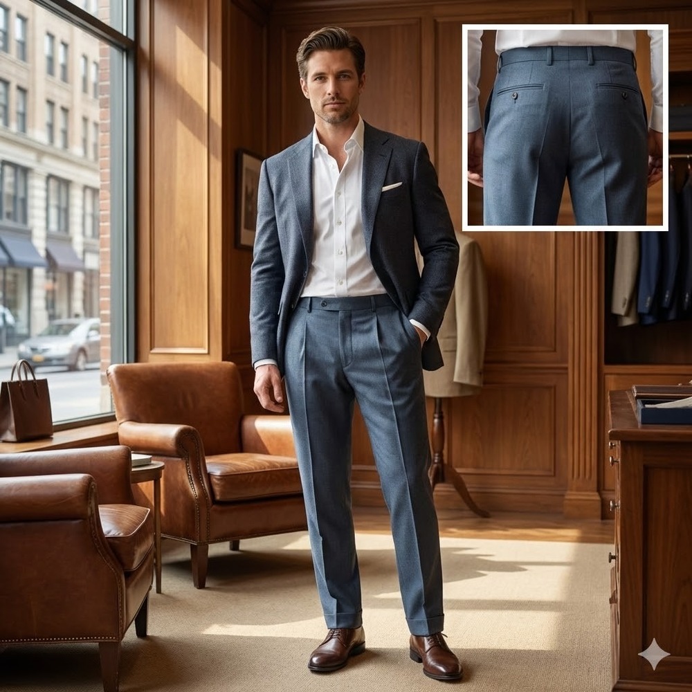 Tasso Elba Men's 100% Wool Dress Pants 36W Blue‎ Stepweave Unfinished Hem NWT